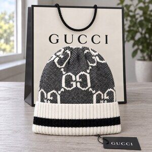 Gucci Black & Ivory GG Knit Beanie